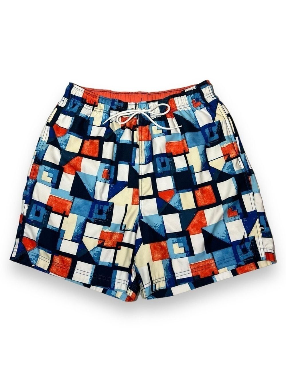 Nautica Men’s 6” Printed Quick Dry Swim Trunks Abstract Blue Orange Size Large